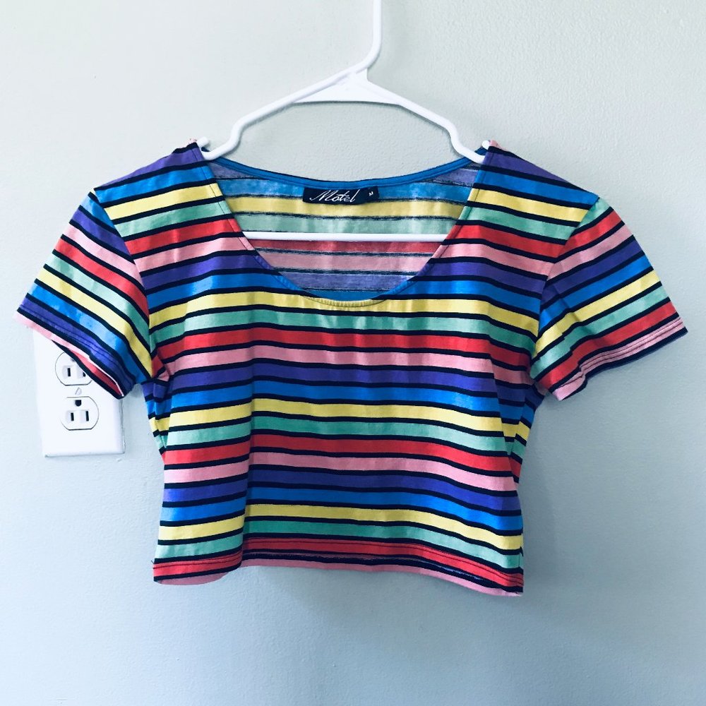 Motel Rainbow Multi Striped Crop Top M